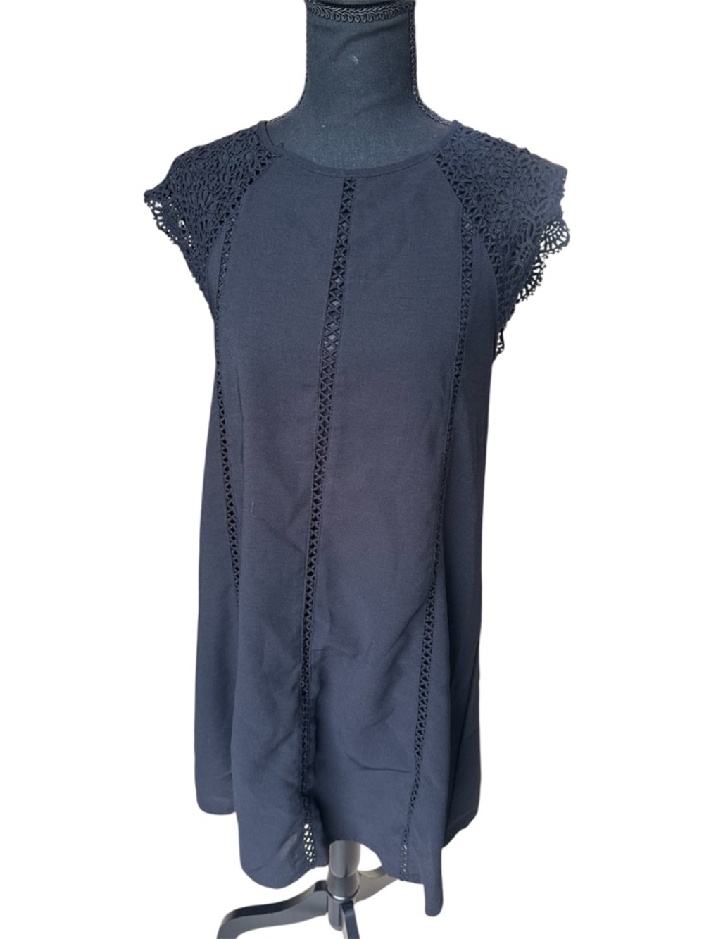 She + Sky Black Crochet Sleeve Shift Tunic